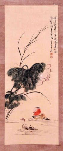 CHINESE SCROLL PAINTING OF DUCKS AND LOTUS