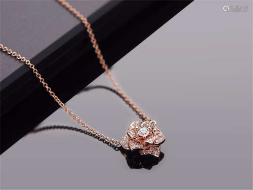 PIAGET STYLE 18K ROSE GOLD DIAMOND ROSE NECKLACE