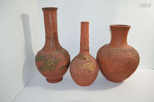 19 th C JAPANESE ANTIQUE DRAGON ZISHA  vases