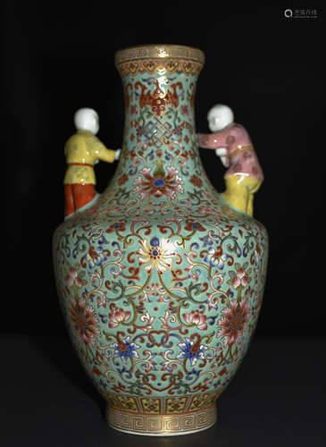 Chinese Famille Rose Green Underglaze Vase