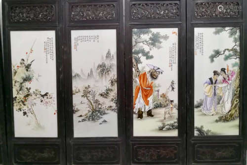 Set 4 Chinese Famille Rose Porcelain Plaque,Marked