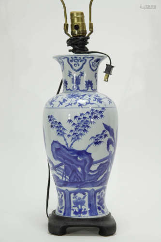 Chinese Blue/White Porcelain Vase as Lamp