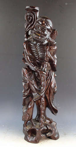 Antique Chinese Carved Wood Statue Of A Old Man.