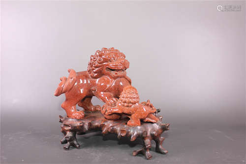 Chinese Hardstone Carving of Two Lions