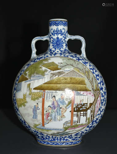 Chinese Blue And White Porcelain Moon Flask Vase