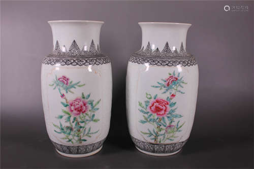 Pair of Chinese Famille Rose Vases