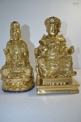 Chinese Gilt Wood GuanYin and Buddha