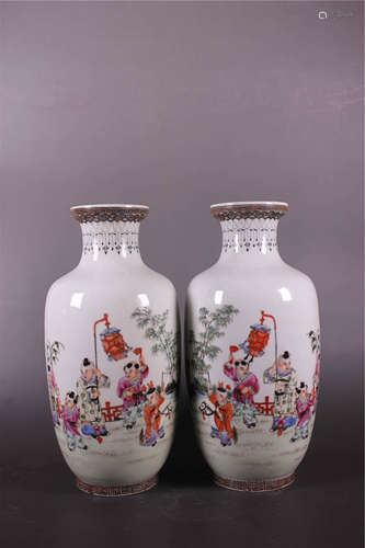 Pair of Chinese Famille Rose Vases