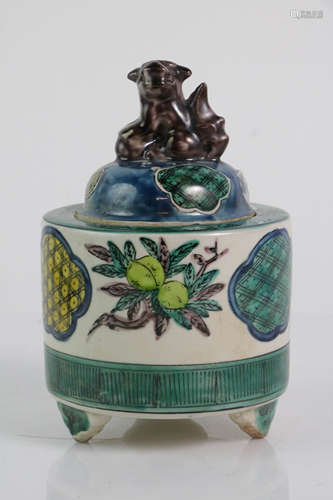 19th C. Japanese blue yellow green glaze burner