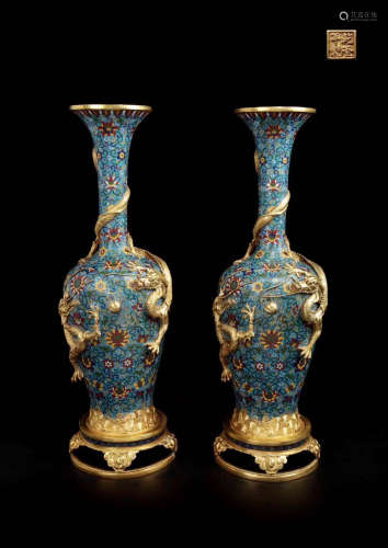Pair Of Chinese Enamel Bronze Vase