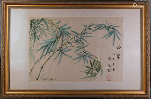 Chinese Bamboo Ink on Paper Painting, Wang JiYuan
