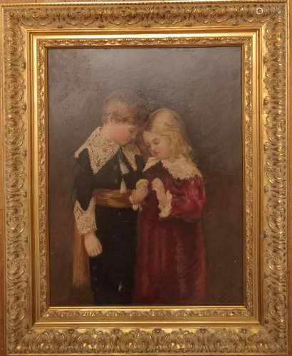 Antique Oil on Board of Girl and Boy signed