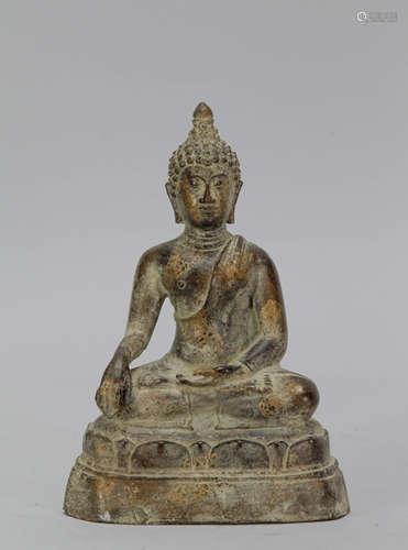 Chinese Seated Bronze Buddha w/ Gilt Splashed