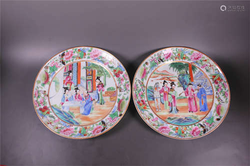 Pair of Chinese Export Canton Enameled Plate