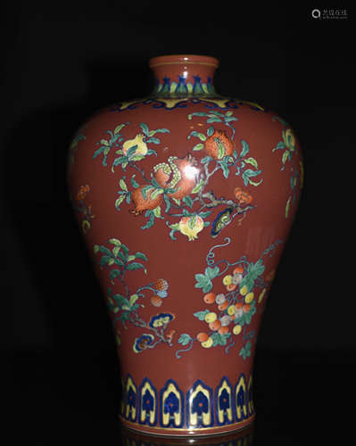 Chinese Red Underglaze Famille Rose Floral Vase