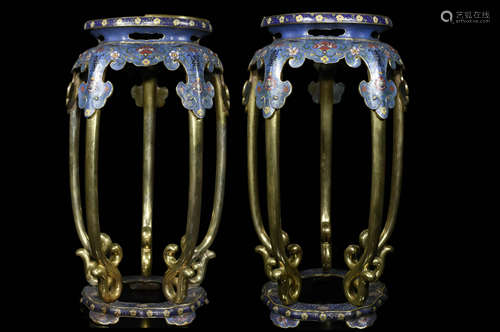 Pair Of Chinese Bronze Enamel Flower Stand