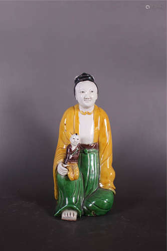 A Sancai Glazed Chinese Kuan-Yin Statue