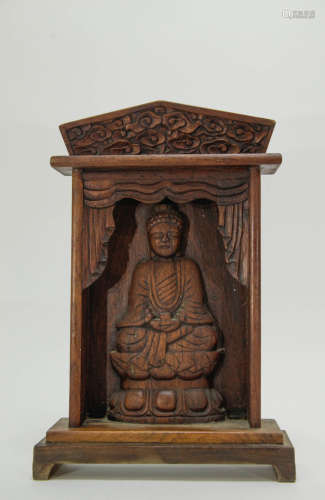 Chinese Wood Screen Carved Buddha