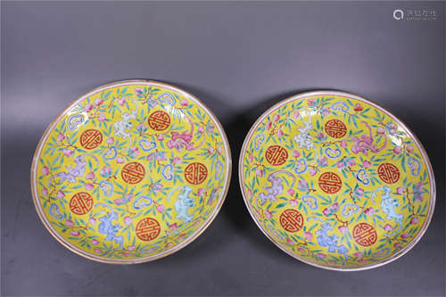 Pair of Chinese Famille Rose Plates