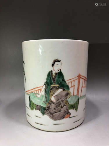 Chinese Famille Verte Brush Pot