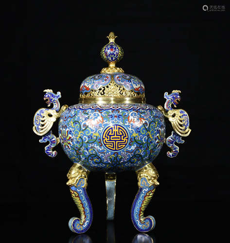 Chinese Bronze Enamel Tripot