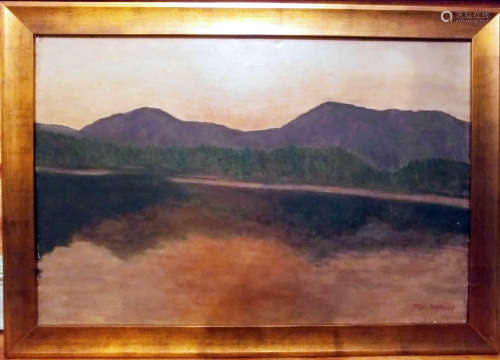 Large Oil on canvas of The lake seen