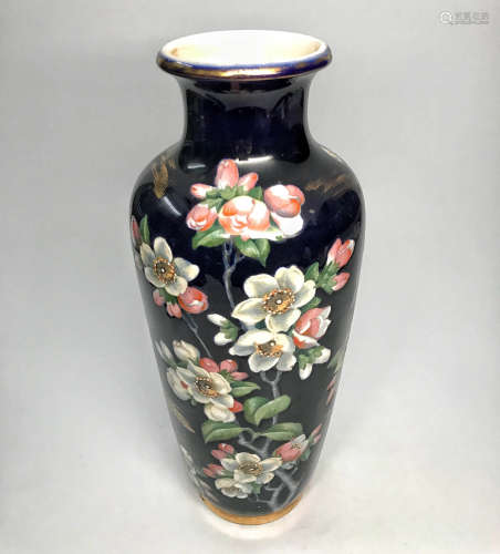 Chinese Black Glaze Porclain Floral Vase