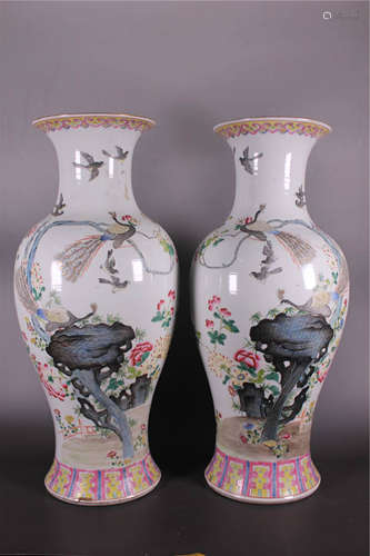 Pair of Chinese Famille Rose Vases