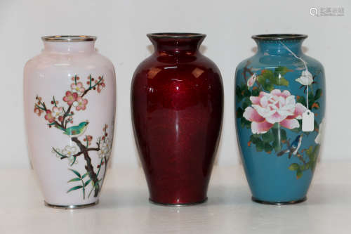 Three japanese cloisonne vases