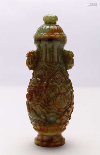 Qing Dynasty jade vase carved oriental dragon