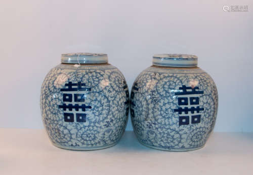 A pair of blue&white jars