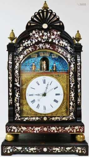 Antique Chinese Inlaid Rosewood Automaton Clock