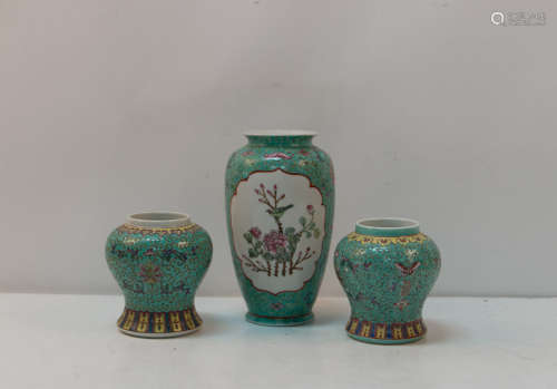Three chinese famille rose vases