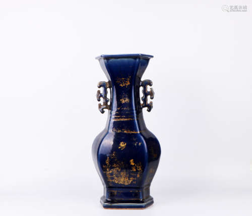 A chinese blue glaze gold painting vase
