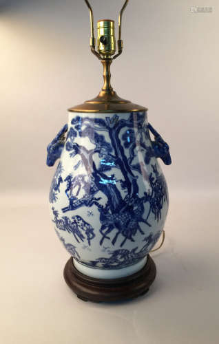 Chinese old blue and white deer ear jamp