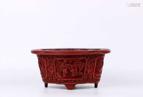 A chinese lacquerwave carved pot