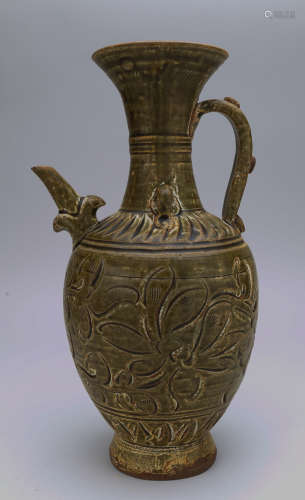 Chinese celadon carved flagon