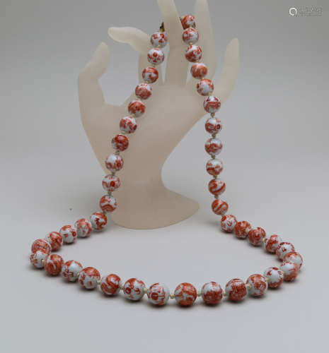 Chinese porcelain bead necklace with oriental dragon painting