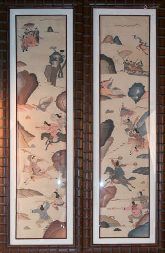 A pair of chinese silk tapestry panels