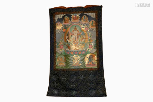 A chinese thangka painting on textile