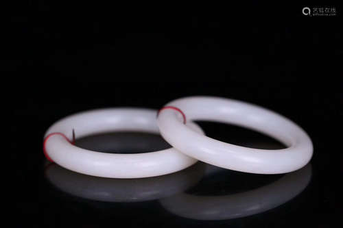 PAIR OLD HETIAN JADE CARVED BANGLES