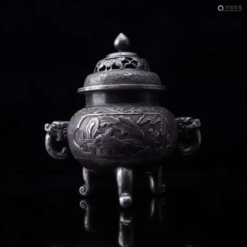 A SILVER TRI-FOOT CENSER