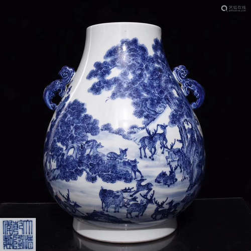 DAQING QIANLONG NIANZHI MARK DEER DECORATED VASE