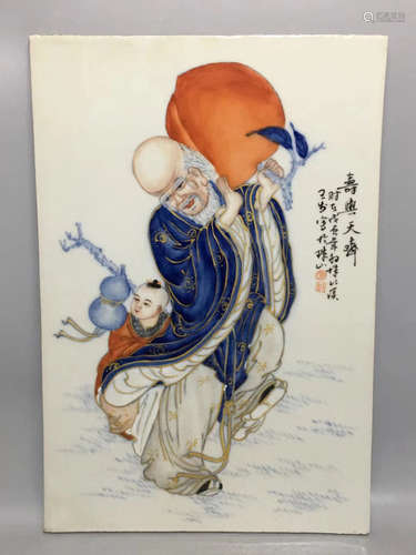 A SHOU FIGURE PAINTING PORCELAIN BOARD