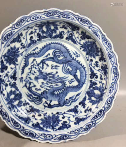 A BLUE AND WHITE DRAGON PATTERN CHARGER