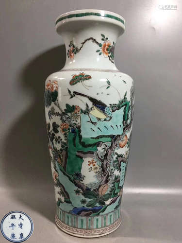 A WACAI BIRD&FLORAL PATTERN BOTTLE VASE