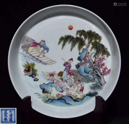 A FAMILLE-ROSE FIGURE STORIES PLATE