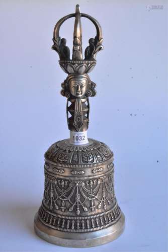 Large Tibetan silver coloured ceremonial bell,