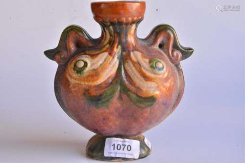 Chinese Tang style twin fish sancai vase,