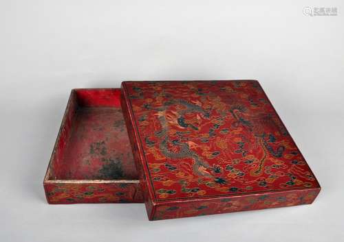 A Red Lacquer Dragon and Phoenix Box, Qing Dynasty